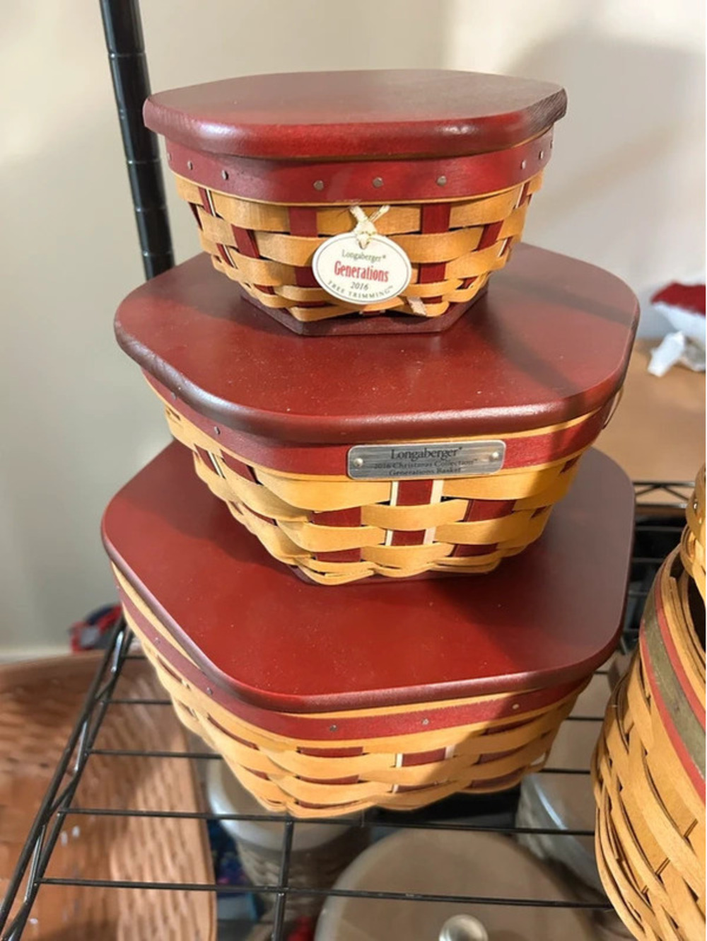 Longaberger Christmas Red Generations basket combo